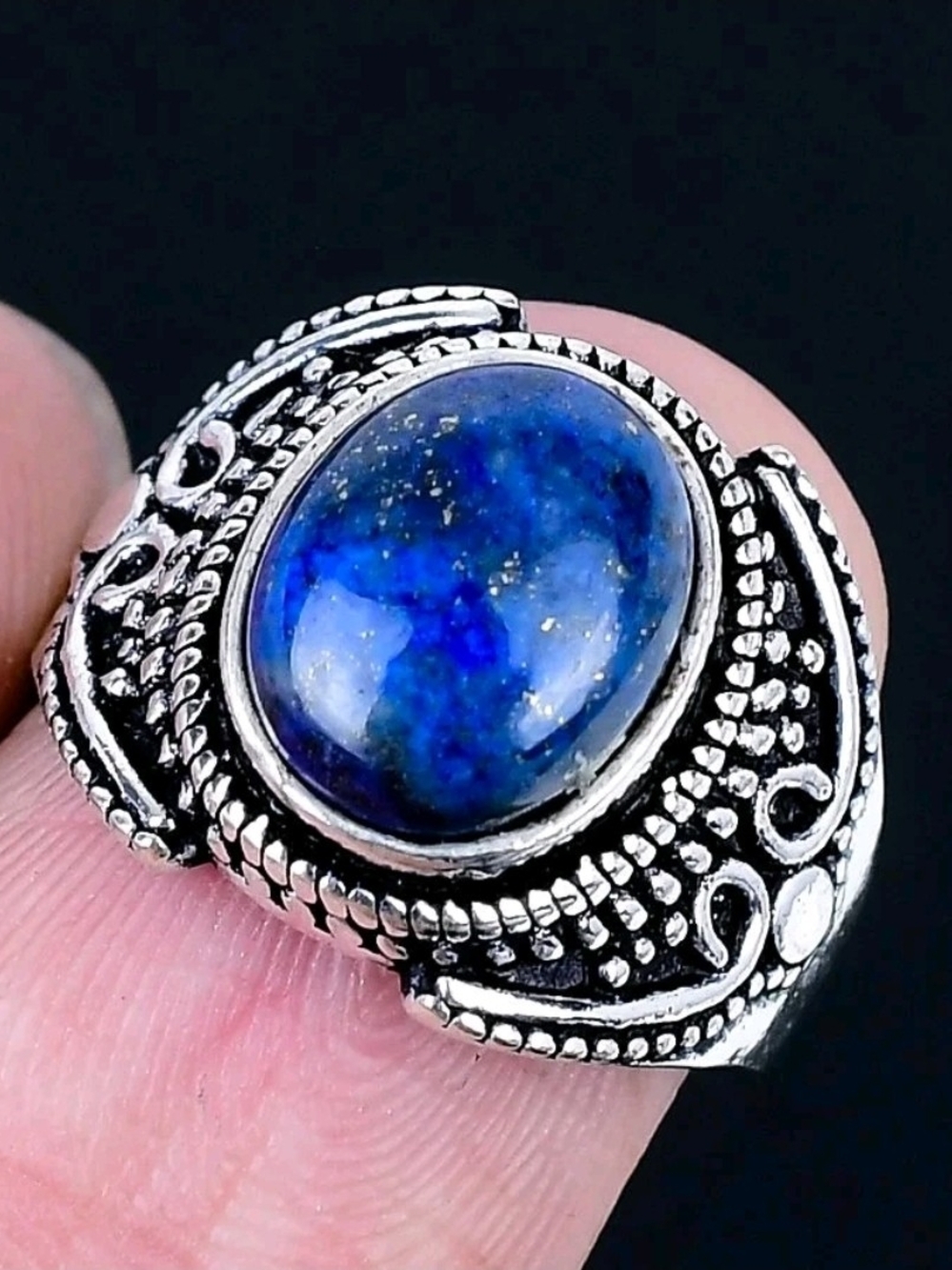 Lapis Lazuli 925 Silver Plated Handmade Ring Size 6.5